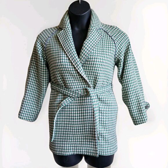 Athene Prêt Á Porter Houndstooth Coat Wool Cashmere Japan Sz 11 - Picture 1 of 10